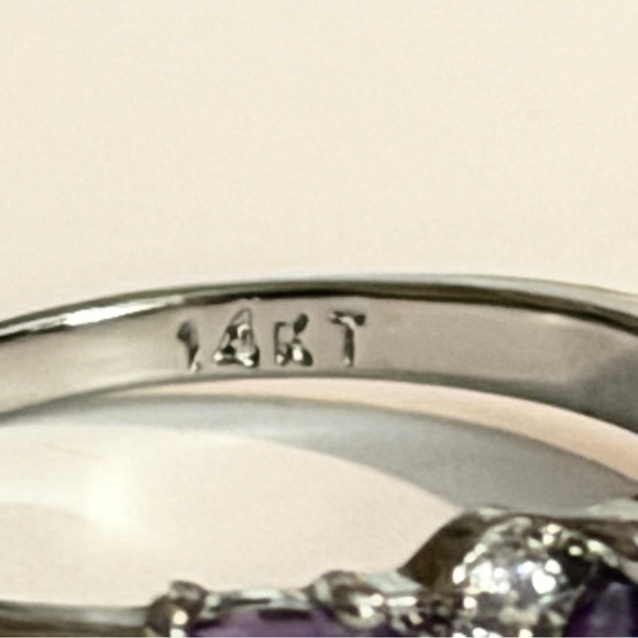 New Natural 2.32CT Amethyst Diamond 14K White Gold Hallmarked Ring - Picture 10 of 17